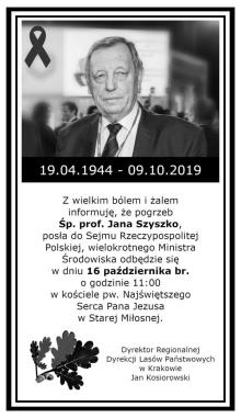 Zmarł prof. Jan Szyszko
